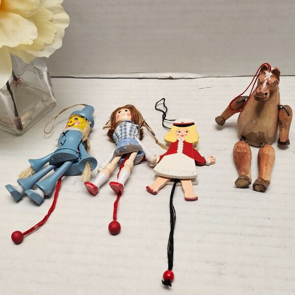 Vintage Folk Art Animal Horse Shelf Sitter Pull String Puppet Ornament Wood - Picture 10 of 10